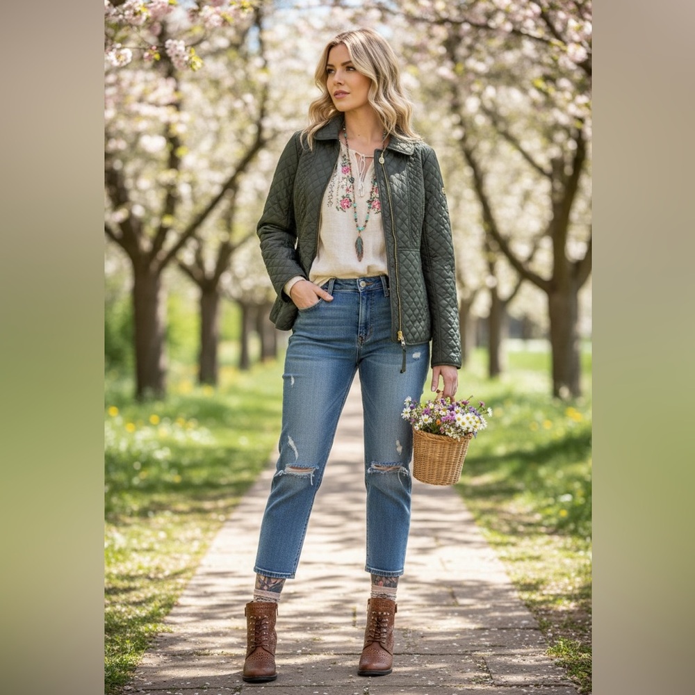 Michael Kors Women's Thin Diamond Quilted Spring Jacket With Gold Accents SizeXS - Picture 3 of 14